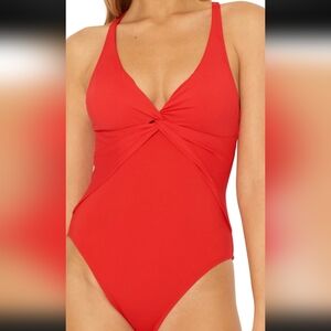 Blue By Rod Beattie S8 Solid Red One Piece Bathing Suit
